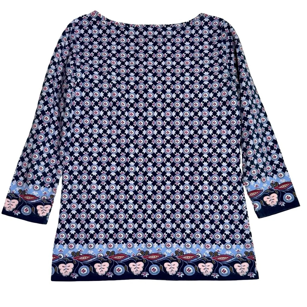 Talbots The Talbots Tee Geometric Medallion Print Navy‎ Blue Women Petite P